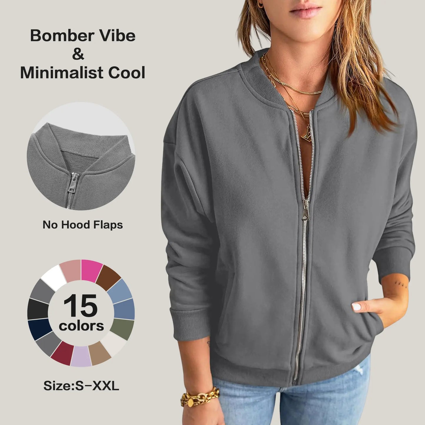 Womens Zip Up Sweatshirts Jackets Long Sleeve Casual Loose Outwear with Pockets