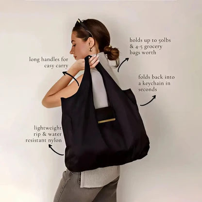 Large foldable tote worn over the shoulder