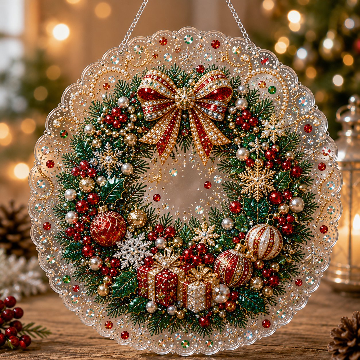 🎄 LAST DAY 49% OFF🎄 Christmas Pearl Diamond Art Hanging Ornament Kit | Luxury Flocked Canvas with Scratch-Resistant Non-Fading Pearl Beads DIY Handmade Holiday Hanging Decor 🎅💎
