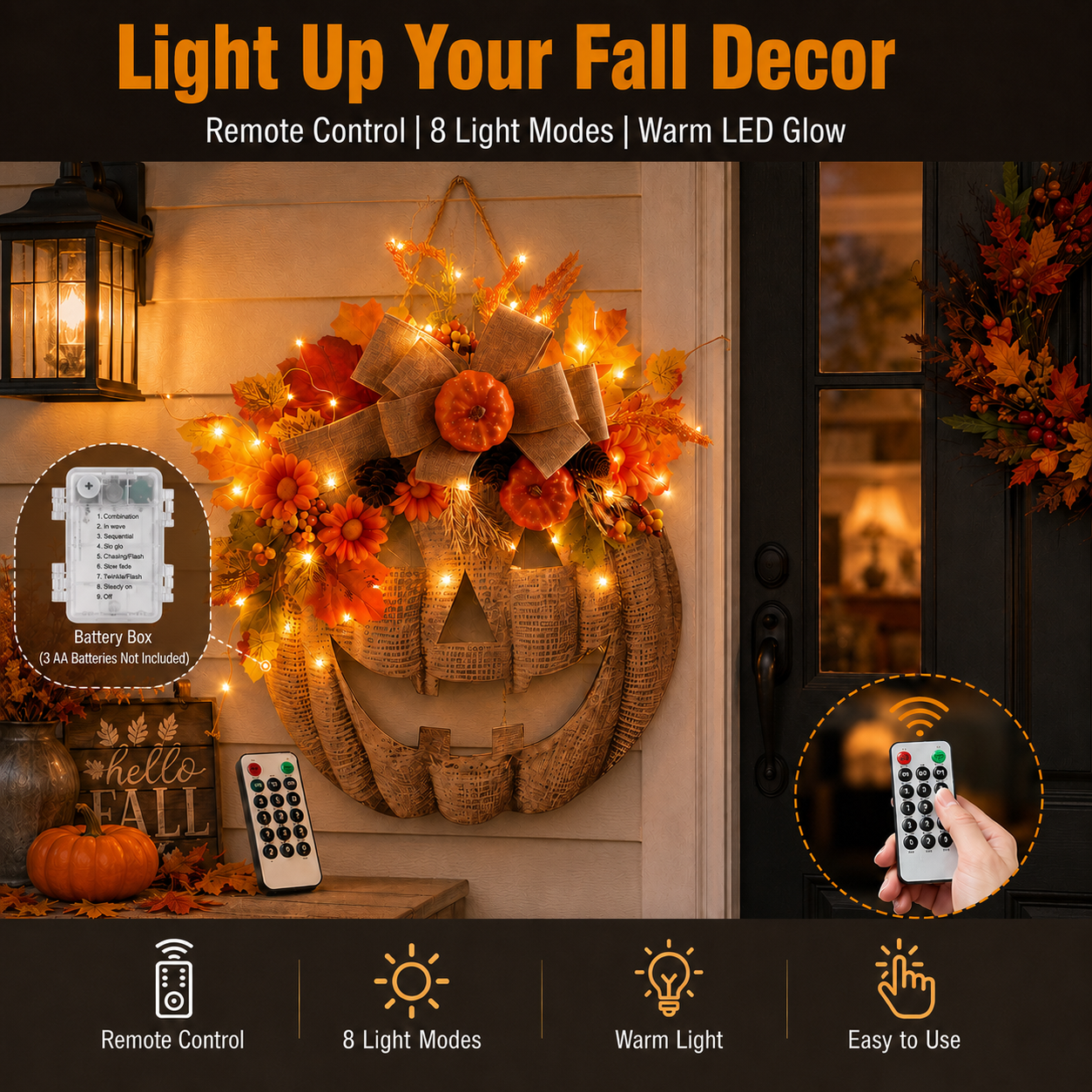 🎃 Halloween Early Bird Sale | 49% OFF-Lighted Burlap Pumpkin Wreath🍂