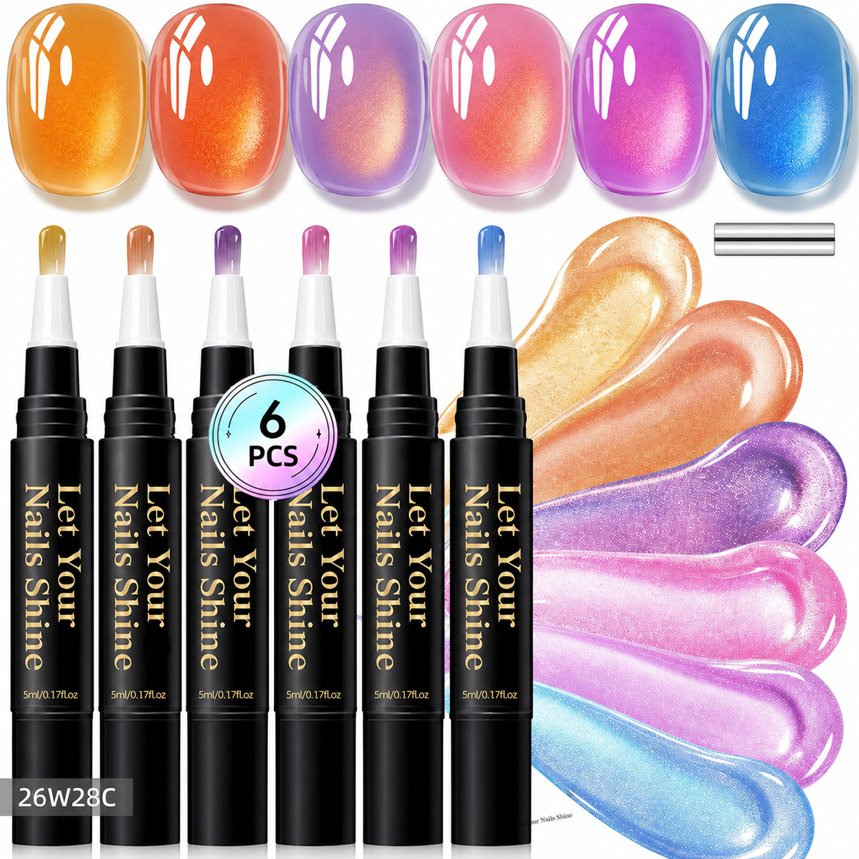 5 in 1 Aurora Gel Nail Polish Pen with Base Color and Top Coat