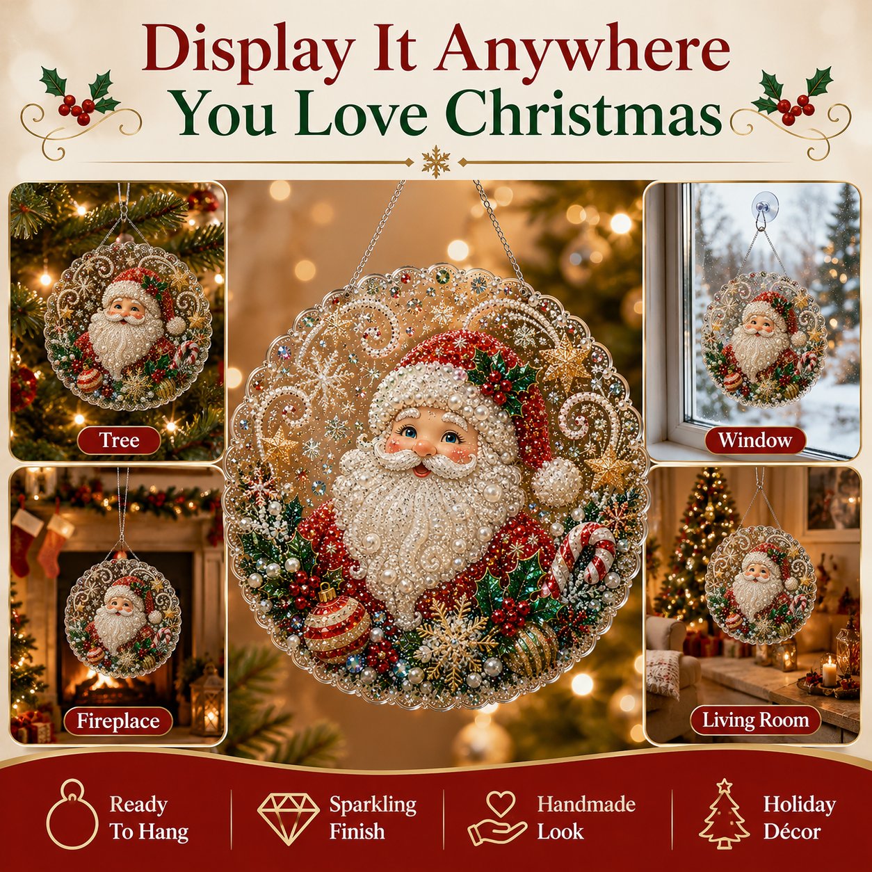 🎄 LAST DAY 49% OFF🎄 Christmas Pearl Diamond Art Hanging Ornament Kit | Luxury Flocked Canvas with Scratch-Resistant Non-Fading Pearl Beads DIY Handmade Holiday Hanging Decor 🎅💎