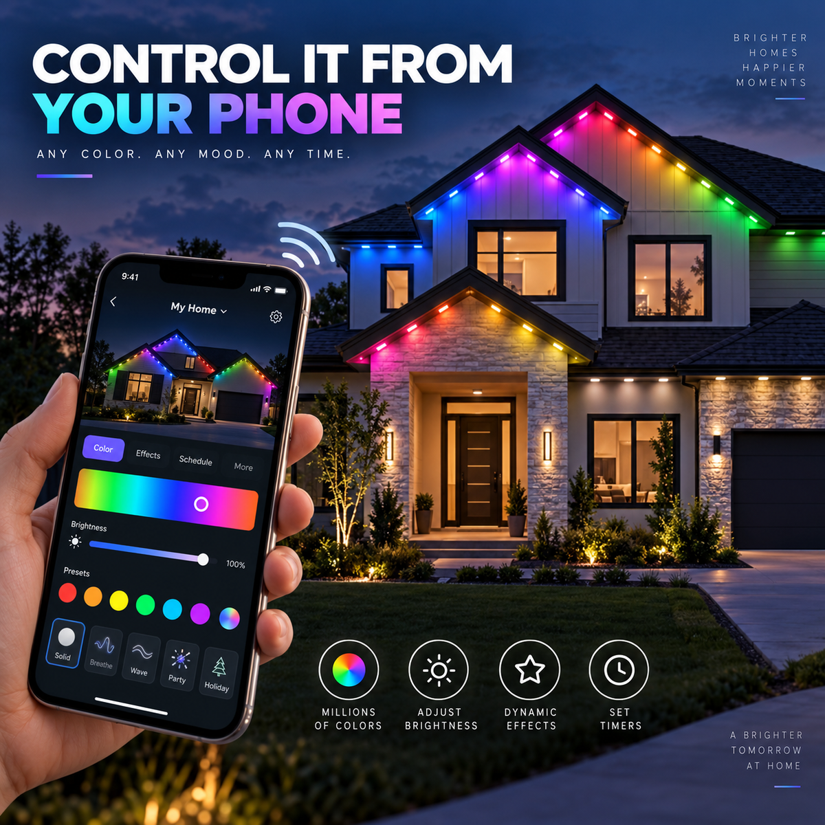 Outdoor lighting controlled by phone