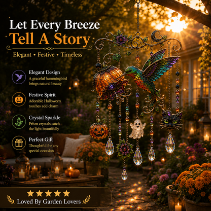 🎃 Halloween Hummingbird Wind Chime | Crystal Garden Hanging Decor