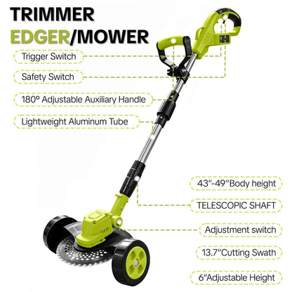 🔥HOT SEAL 3-in-1 Cordless Lawn Mower with 2×21V Batteries, German Quality Lightweight Grass Trimmer & Edger for Small to Medium Gardens