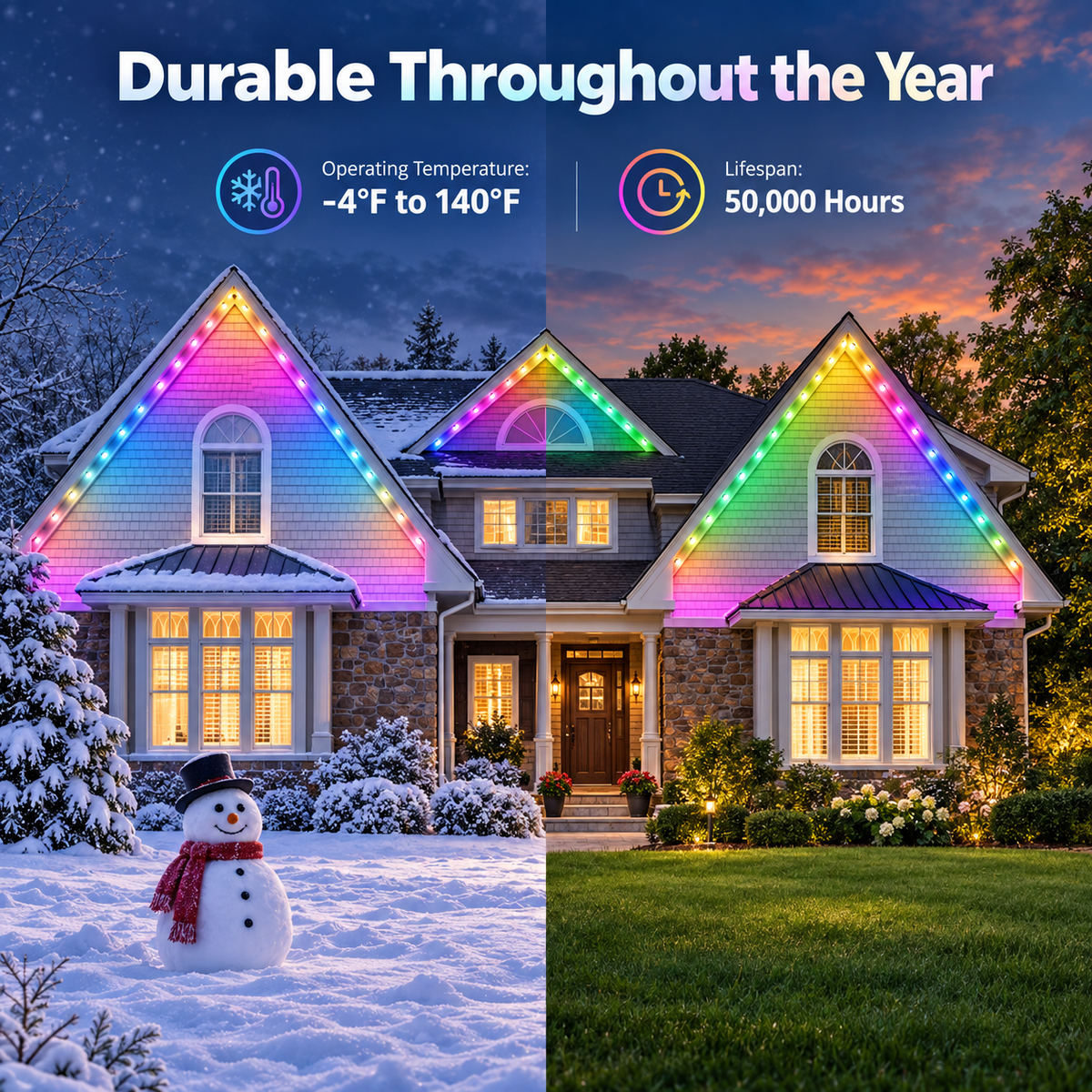 Weather resistant permanent outdoor lights