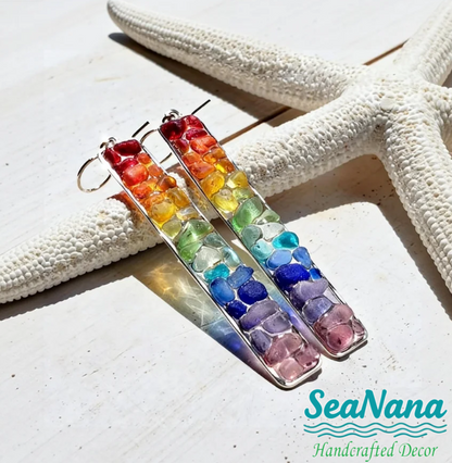 🌈 Sea-Tumbled Rainbow Bling——Hand-Calibrated🏖️One-of-a-Kind Coastal Earrings