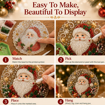 🎄 LAST DAY 49% OFF🎄 Christmas Pearl Diamond Art Hanging Ornament Kit | Luxury Flocked Canvas with Scratch-Resistant Non-Fading Pearl Beads DIY Handmade Holiday Hanging Decor 🎅💎