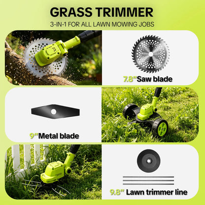 🔥HOT SEAL 3-in-1 Cordless Lawn Mower with 2×21V Batteries, German Quality Lightweight Grass Trimmer & Edger for Small to Medium Gardens