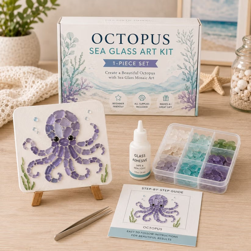 🌊 DIY Sea Glass Mosaic Art Kit – Create Beautiful Ocean-Inspired Artwork with Colorful Glass Pieces, Coastal Home Decor & Creative Handmade Gift