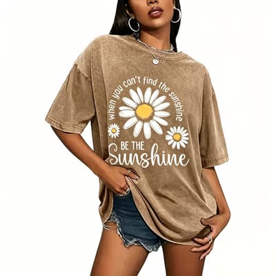 Women's Summer 100% Cotton T-Shirt: Sunshine Graphic,solid colors, Double Stitching, Breathable, Loose Fit, Casual Basic Tee for Daily Wear💗Buy Two Free Shipping