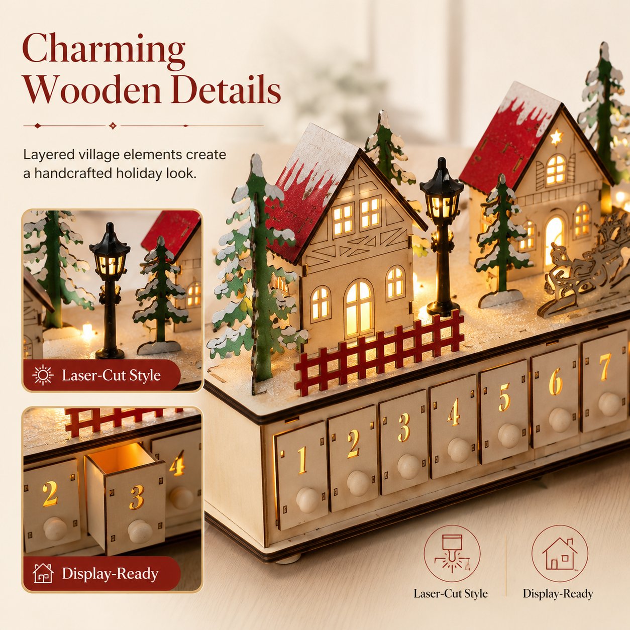 Wooden Village Advent Calendar With Led Glow🎁🌲