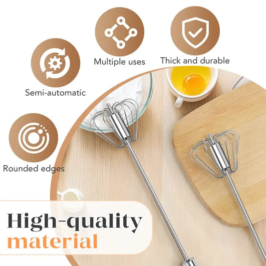 Stainless Steel Hand-Push Rotary Whisk – Semi-Automatic Egg Beater & Milk Frother
