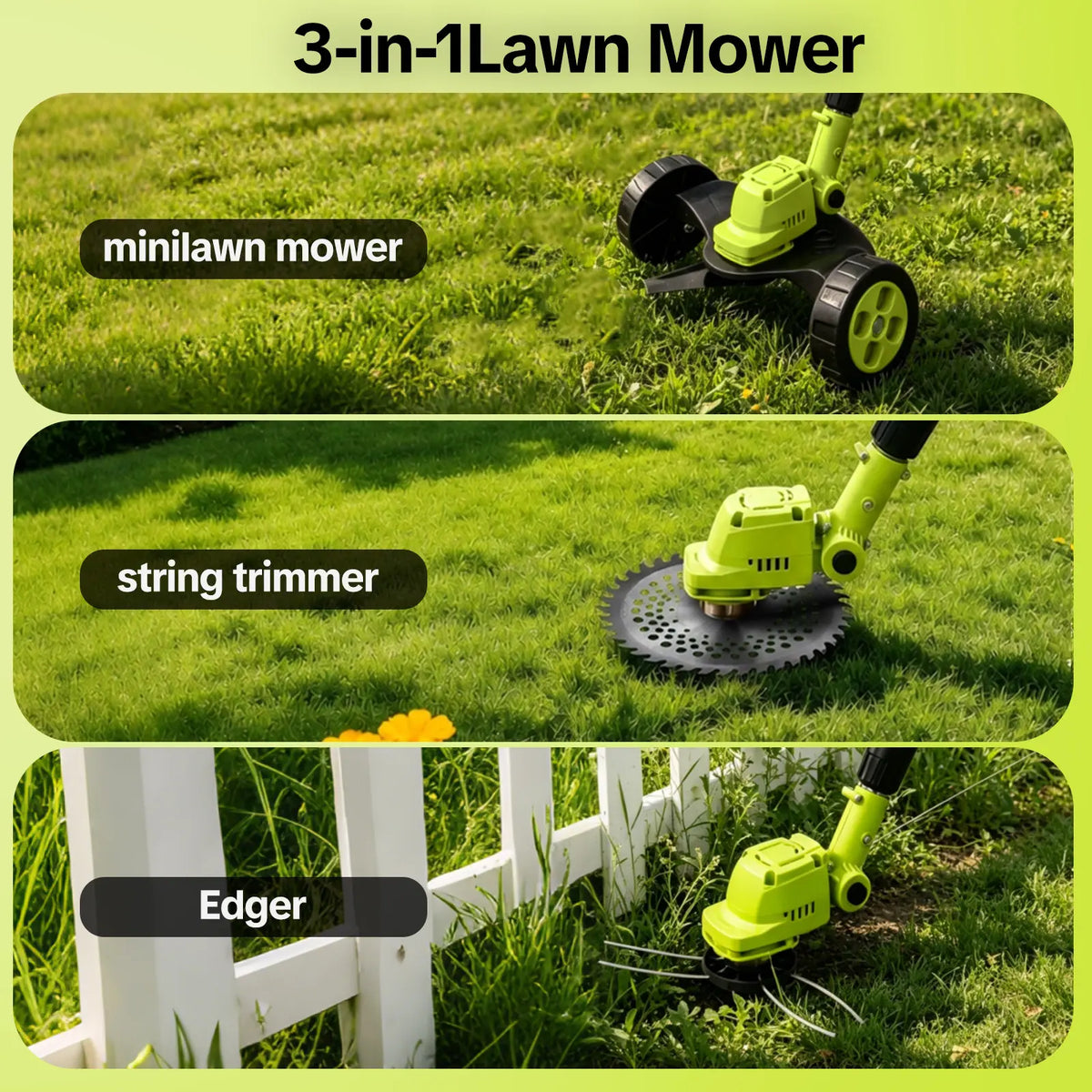 🔥HOT SEAL 3-in-1 Cordless Lawn Mower with 2×21V Batteries, German Quality Lightweight Grass Trimmer & Edger for Small to Medium Gardens