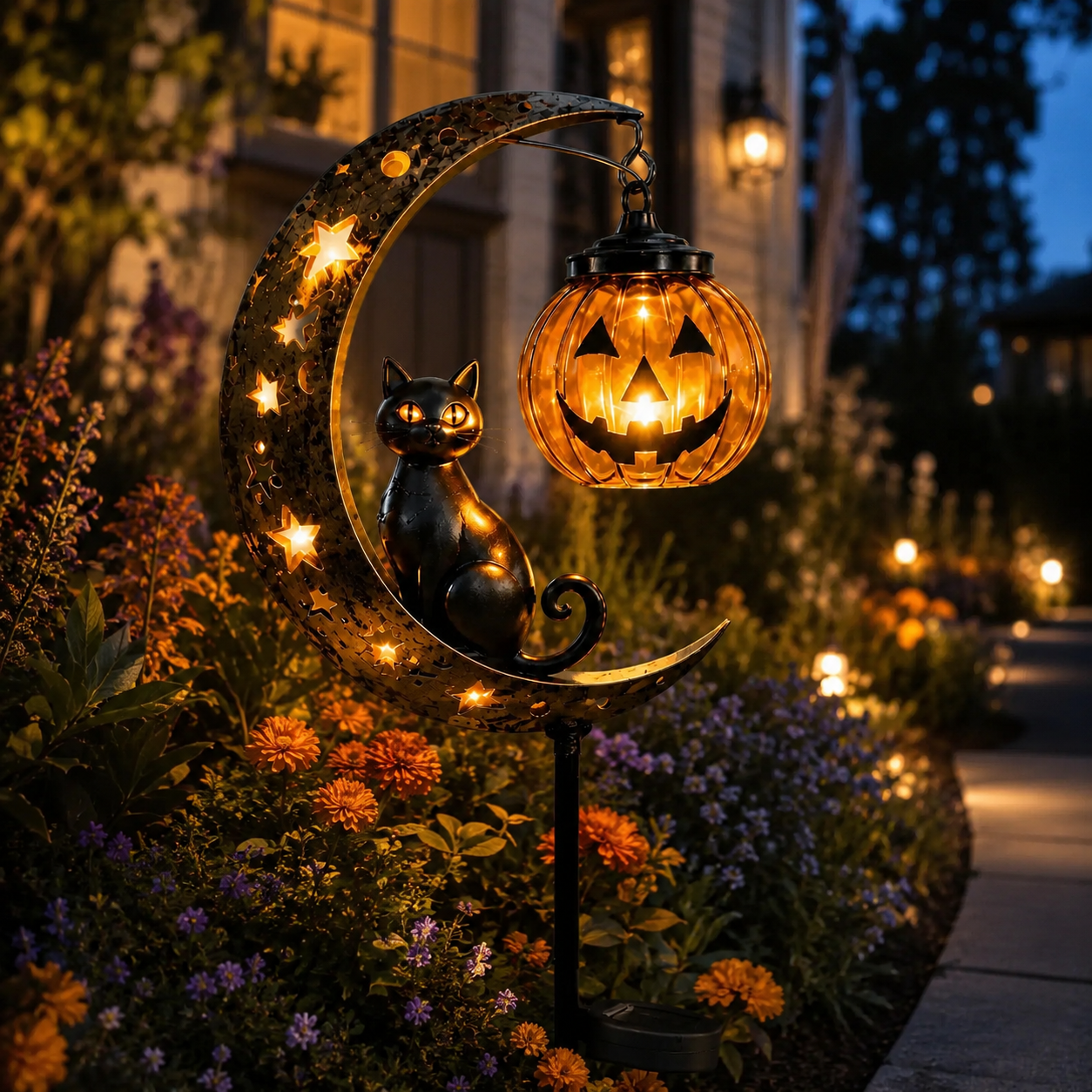 2026! ! !🔥59% OFF TODAY 👻 Solar Halloween Garden Stake Light with Black Cat & Pumpkin