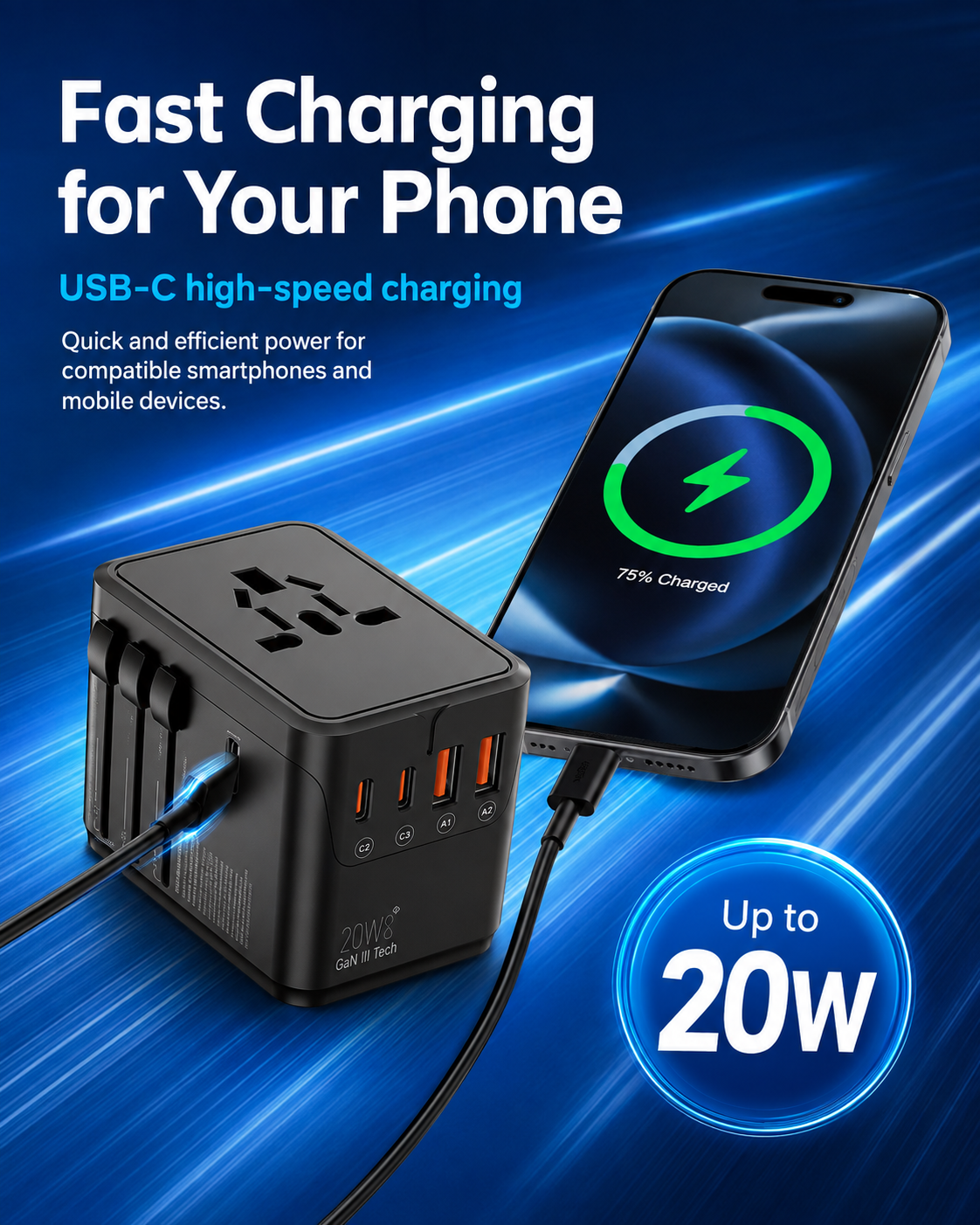 Built-in and spare 10 amp fuses inside the global travel adapter