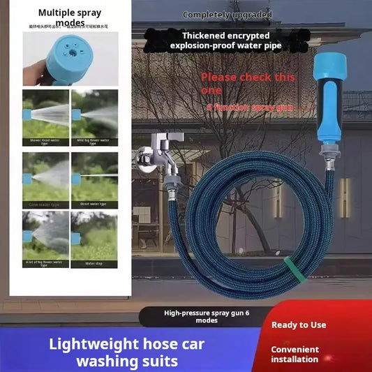 Six-Function Spray Gun Car Wash Hose, Anti- Aging, Explosion-Proof, Anti-Tangling, Quick- Connect Buckle, Car Wash and Watering Spray Gun