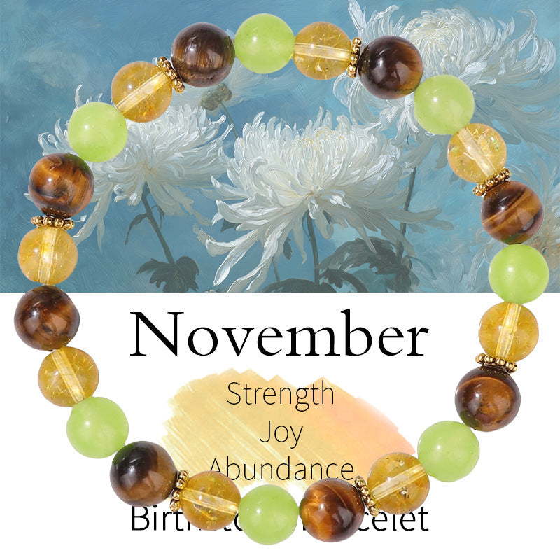 Birthstone Crystal Bracelet | Anxiety Healing Floral Monthly Gift with Card