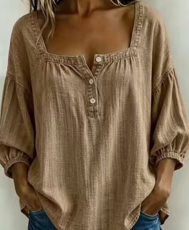 CLEARANCE🔥 Women’s Denim Square-Neck Three-Quarter Sleeve Top