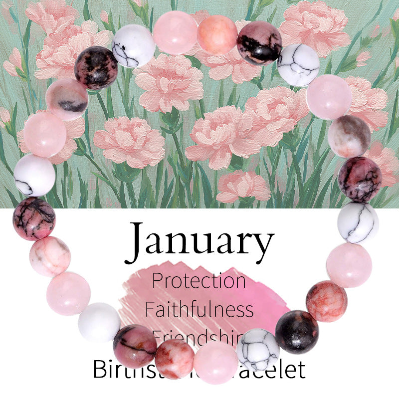 Birthstone Crystal Bracelet | Anxiety Healing Floral Monthly Gift with Card