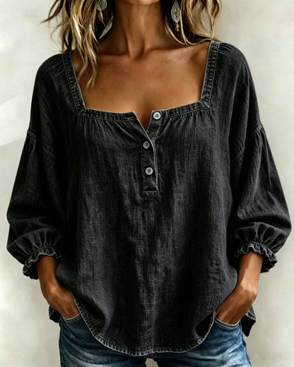 CLEARANCE🔥 Women’s Denim Square-Neck Three-Quarter Sleeve Top