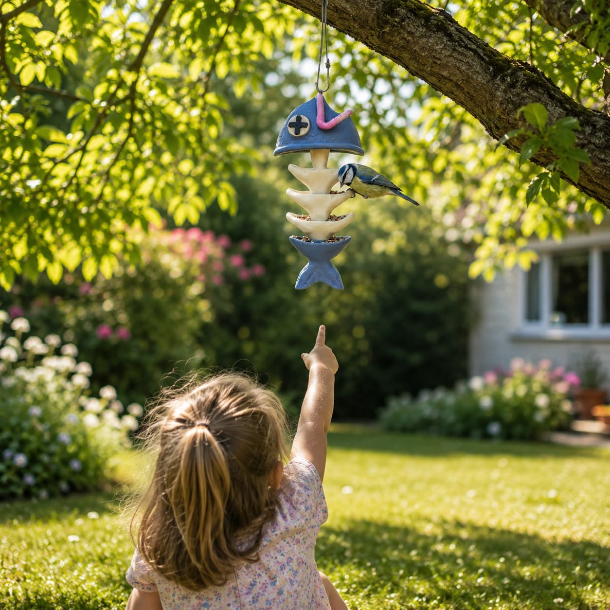 Fish Skeleton Hanging Bird Feeder