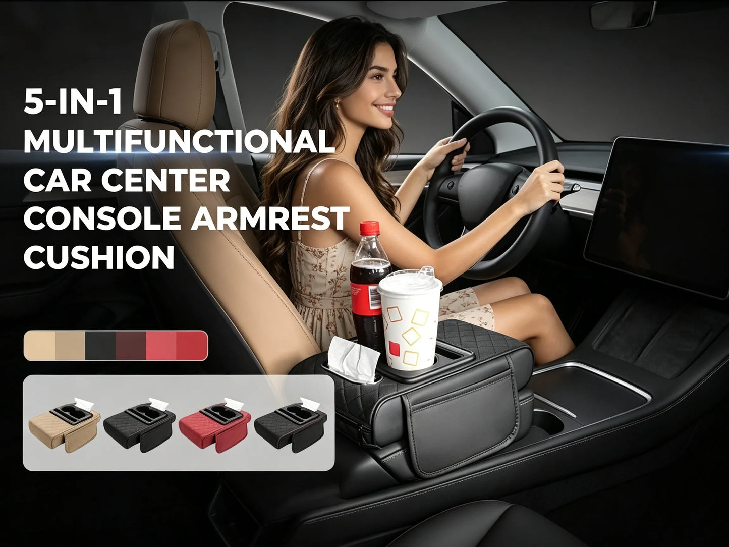 ✨Multifunctional PU Leather Car Armrest Box Mat– Universal Fit for Any Vehicle