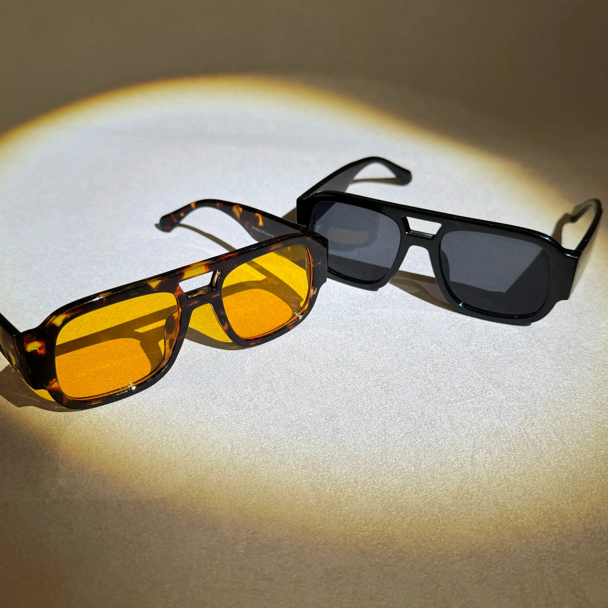 Tortoise and black rectangular aviator sunglasses