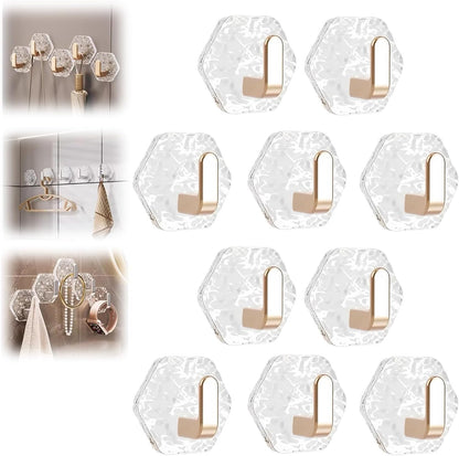 10 Pack Hexagonal Ripple Heavy Duty Hooks for Bathroom, Kitchen & Household Organization