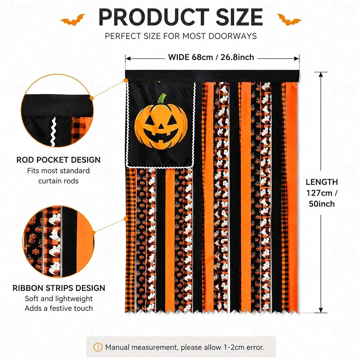 🎃Halloween Banner Flag Pre-Lit Pumpkin Fabric Ribbon Garland Streamers