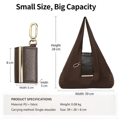 Compact folded pouch and expanded tote dimensions