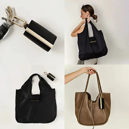 Foldable tote used with different handbags and outfits