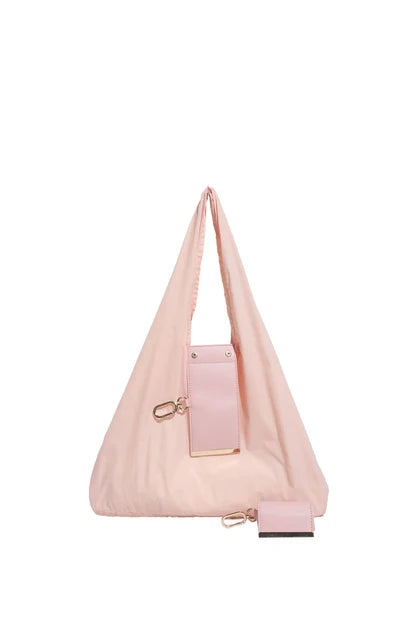 Pink foldable keychain tote