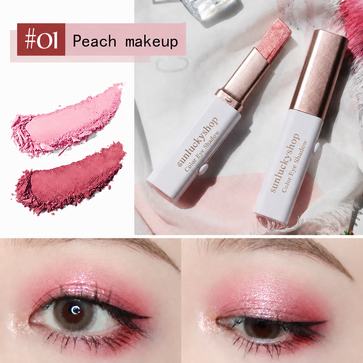 Shade 01 Peach Makeup dual-tone eyeshadow by sunluckyshop