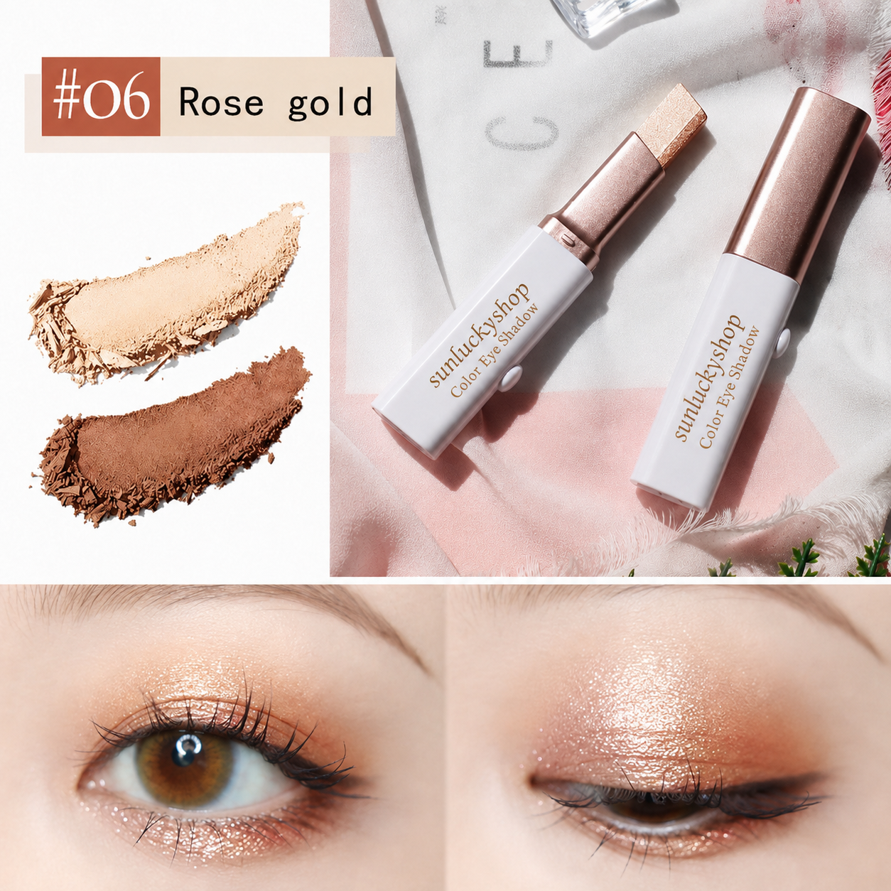 Shade 06 Rose Gold dual-tone eyeshadow by sunluckyshop